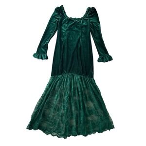 Modesees Velvet Dress NWT Large Green Lace Trim L/S Castle Medieval Ren Faire
